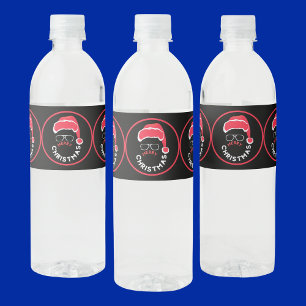 Red Black Christmas Holiday Party Water Bottle Label