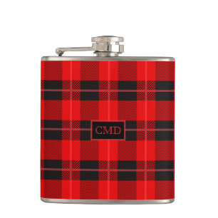 Red & Black Christmas Plaid Pattern Hip Flask