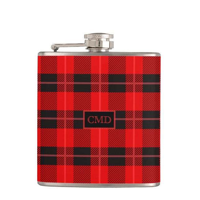 Red & Black Christmas Plaid Pattern Hip Flask (Front)