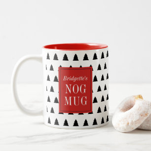Red Black Christmas Tree Patterned Personalised Two-Tone Coffee Mug