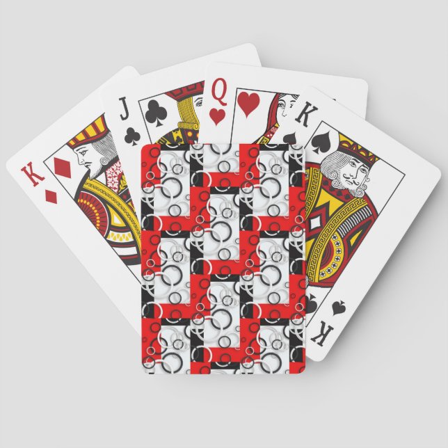 Red Black Circles Sherpa Throw Playing Cards (Back)
