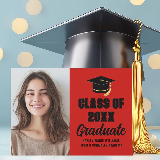 Red Black Class of 2025 Graduate Photo Graduation Announcement (Creator Uploaded)