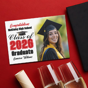 Red Black Class of 2026 Graduate Photo Graduation Announcement