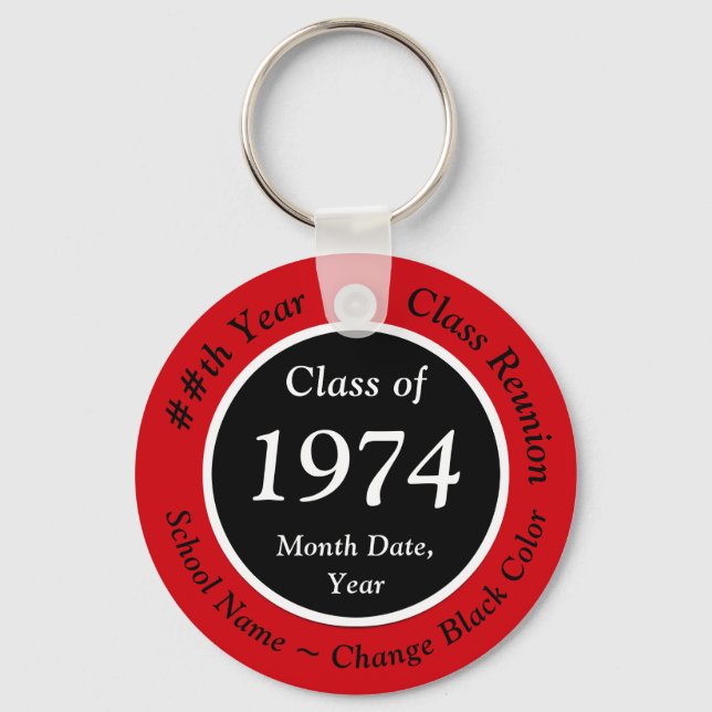 Red, Black, Class Reunion Party Favours, Any YEAR Key Ring (Front)
