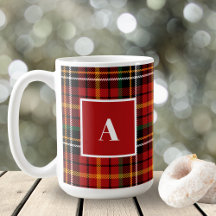 Red Black Classic Christmas Plaid Monogram Initial