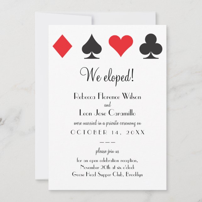 Red Black Classic Las Vegas Elopement Announcment Invitation (Front)