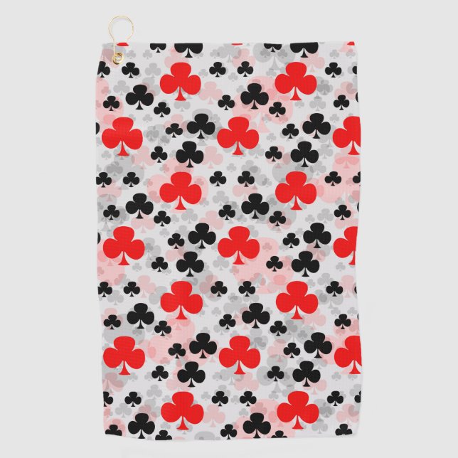 Red Black Clover Club Abstract Pattern Design Golf Towel (Front)