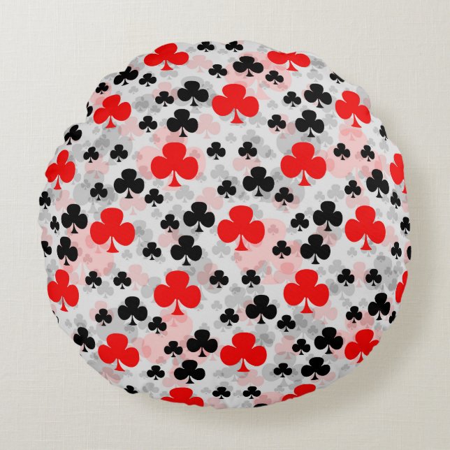 Red Black Clover Club Abstract Pattern Design Round Cushion (Front)