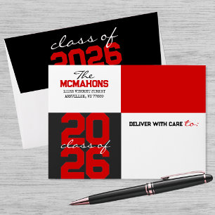 Red & Black Colour Block Return Address Graduation Envelope