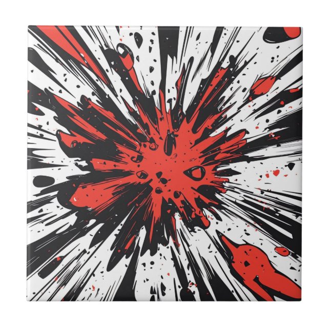 Red Black Comic Explosion Speed Line Tile (Front)