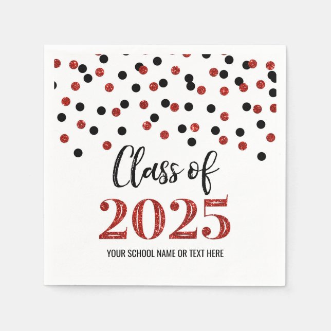 Red Black Confetti Class of 2025 Napkins (Front)