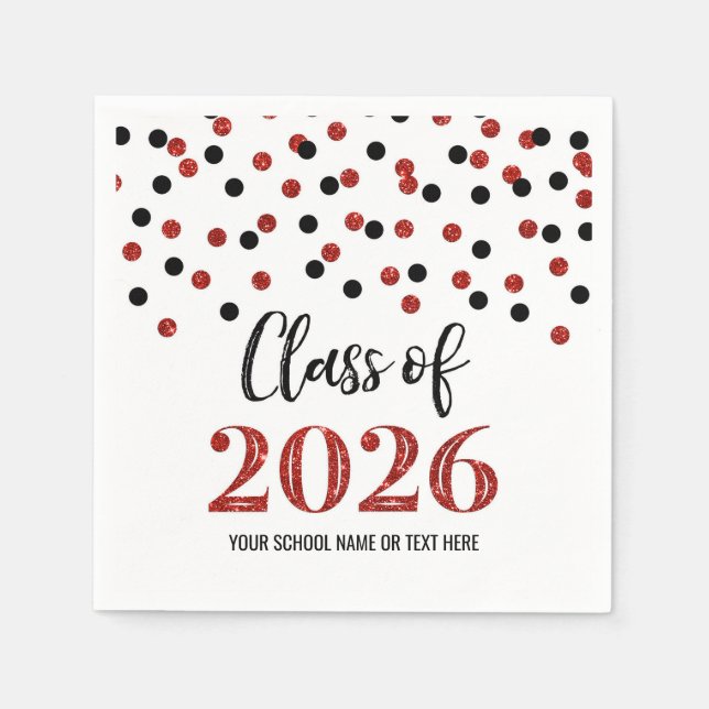 Red Black Confetti Class of 2026 Napkins (Front)