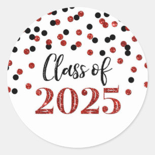 Red Black Confetti Graduation 2025 Classic Round Sticker