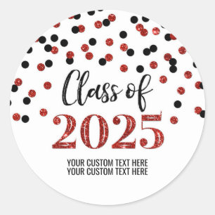 Red Black Confetti Graduation 2025 Classic Round Sticker