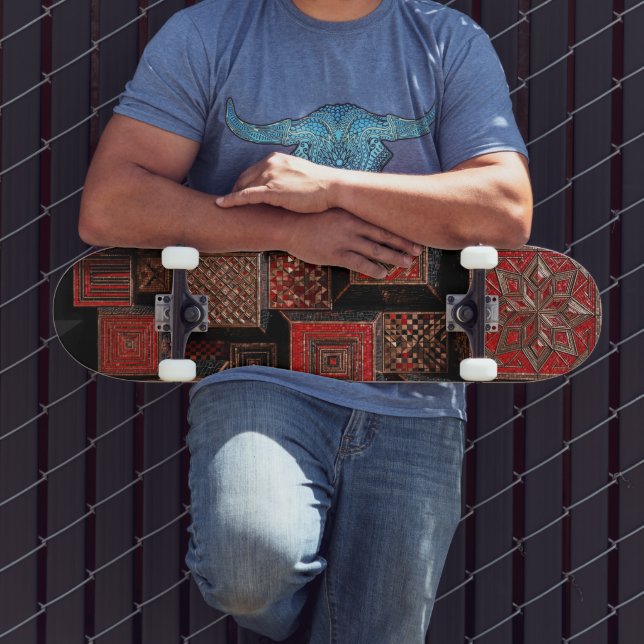 Red Black Copper 3D Mosaic Skateboard (Outdoor 3)