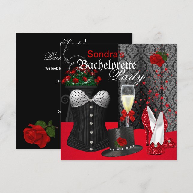 Red Black Corset Bachelorette Party Shoes Invitation (Front/Back)