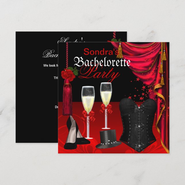 Red Black Corset Bachelorette Party Shoes Invitation (Front/Back)