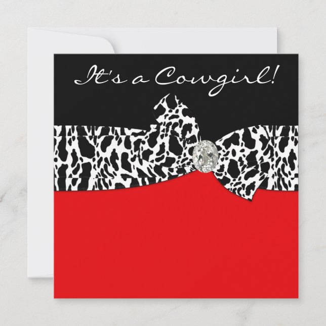 Red Black Cow Print Cowgirl Baby Shower Invitation (Front)