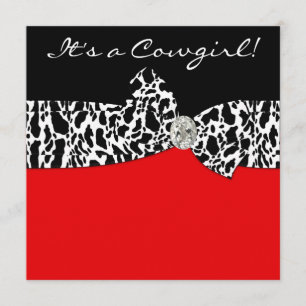 Red Black Cow Print Cowgirl Baby Shower Invitation