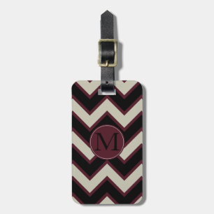 Red Black Cream Chevron Monogram Luggage Tag