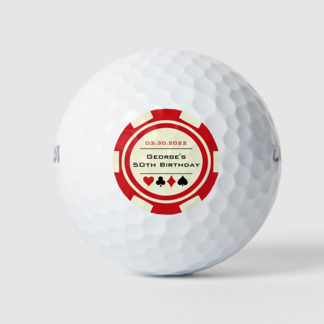 Red Black Cream Poker Chip Vegas Theme Birthday Golf Balls (Front)