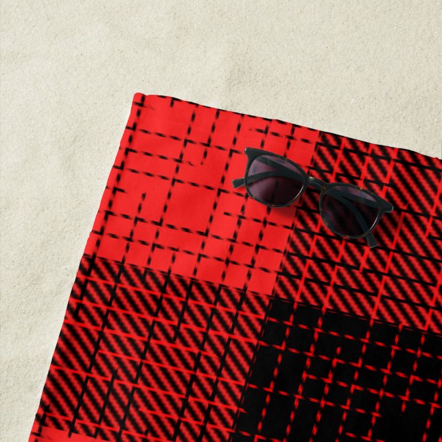  Red Black Crosshatch Buffalo Check Beach Towel (In Situ)