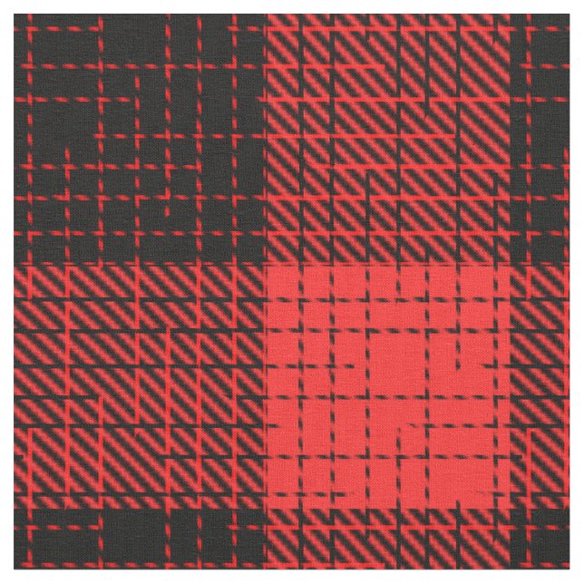  Red Black Crosshatch Buffalo Check Fabric (Close Up)