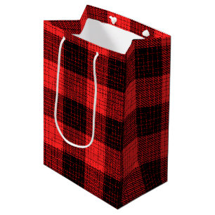 Red Black Crosshatch Buffalo Check Medium Gift Bag