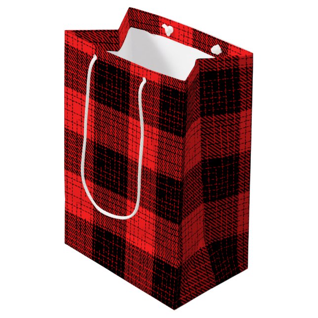  Red Black Crosshatch Buffalo Check Medium Gift Bag (Front Angled)
