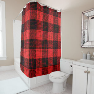 Red Black Crosshatch Buffalo Check Shower Curtain