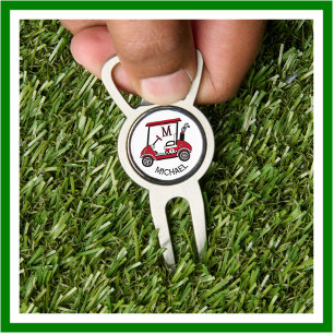 Red & Black Custom Cart Personalised Marker  Divot Tool