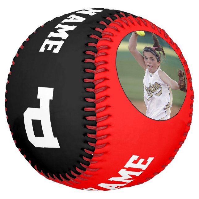 Red Black Custom Softball Player Photo Name Number (Angled)