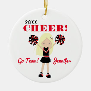 Red & Black Cute Blonde Cheerleader Ornament