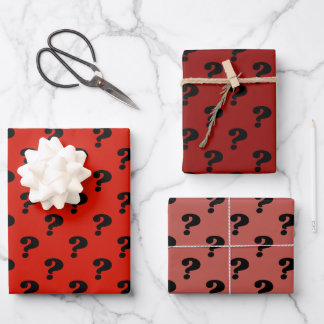 Red & Black Cute Gift Wrapper (Question Mark)  Wrapping Paper Sheet