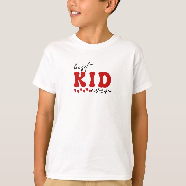 Red Black Cute Retro Typography Best Kid Ever T-Shirt (Front)
