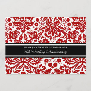 Red Black Damask 15th Anniversary Party Invitation