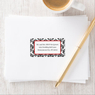 Red & Black Damask #4 Dots Shipping Label