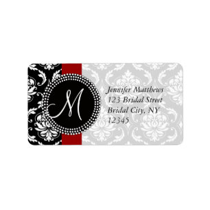 Red Black Damask Address Labels for Wedding
