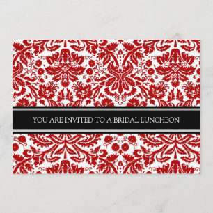 Red Black Damask Bridal Lunch Invitation