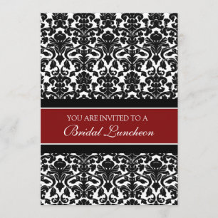 Red Black Damask Bridal Lunch Invitation Cards