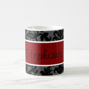 Red Black Damask Custom Name Coffee Mug