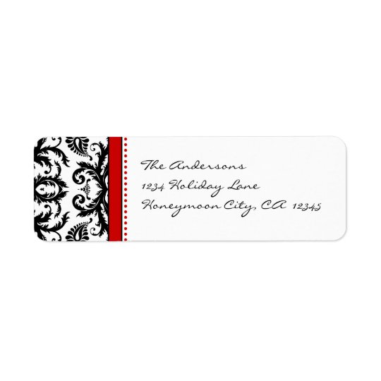 Red & Black Damask Dots Address Labels