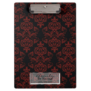 Red Black Damask Elegant Chic Glam Personalised Clipboard