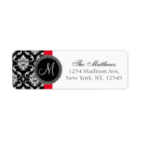 Red Black Damask Elegant Monogram Wedding