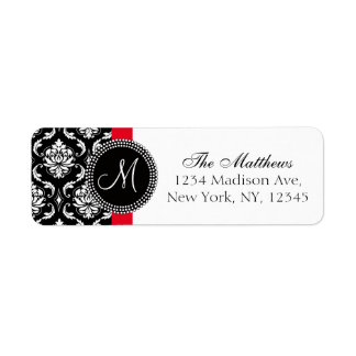 Red Black Damask Elegant Monogram Wedding