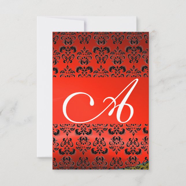 RED BLACK DAMASK GEM MONOGRAM INVITATION (Front)