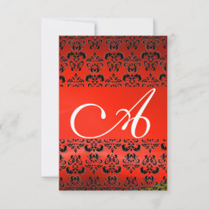 RED BLACK DAMASK GEM MONOGRAM INVITATION