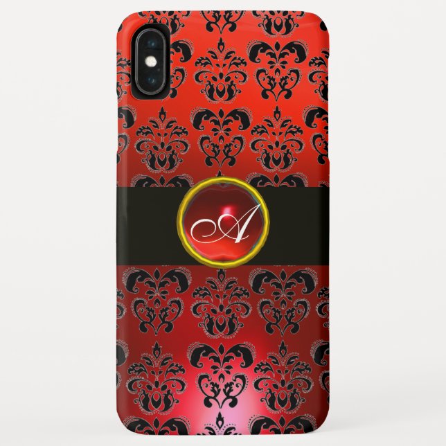 RED BLACK DAMASK GEM STONE MONOGRAM Case-Mate iPhone CASE (Back)