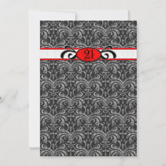 Red & Black Damask Gothic Birthday Party Invitation