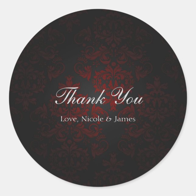 Red & Black Damask Gothic Dark Romantic Classic Round Sticker (Front)